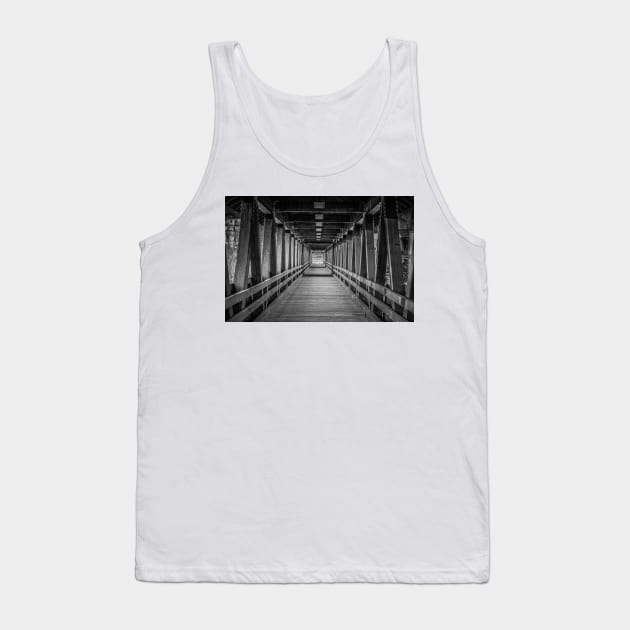 Riverwalk Covered Bridge New Hampshire Black and White Tank Top by Enzwell